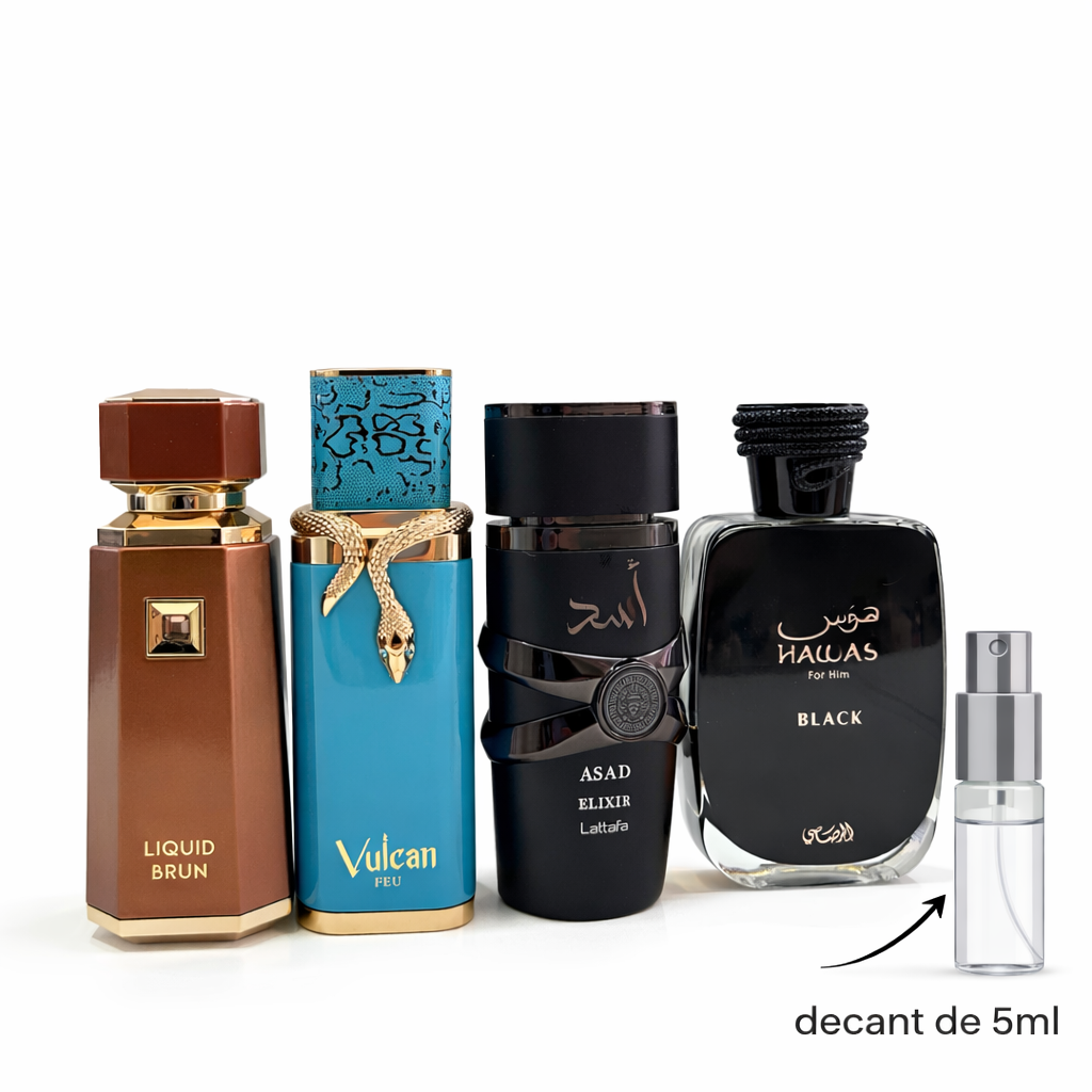 SUPER COMBO - 4 decants de 5ML Liquid Brun, Asad Elixir, Vulcan Feu e Hawas Black
