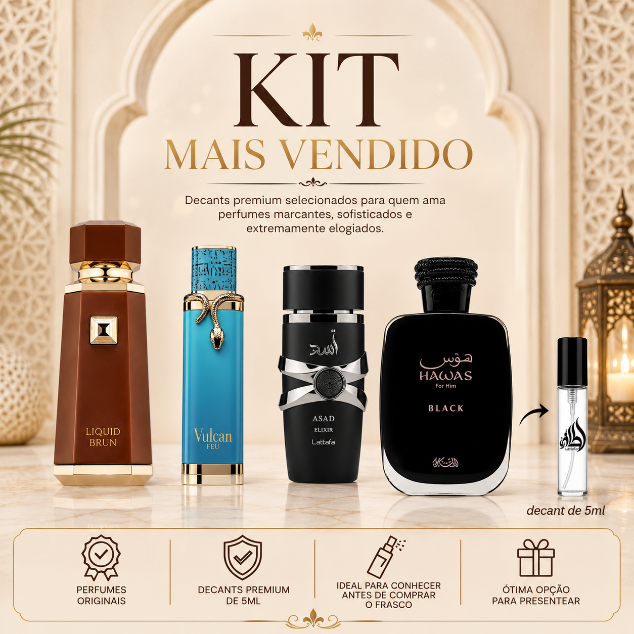 Kit +Vendido - Liquid Brun, Vulcan Feu, Asad Elixir e Hawas Black