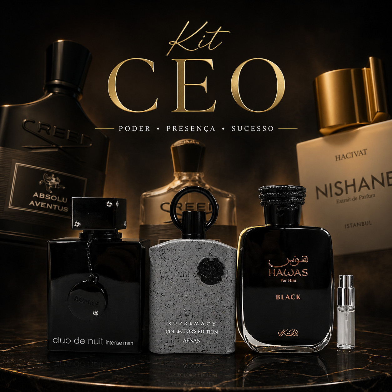 Kit CEO - 3 decants Supremacy Collectors Edition, Hawas Black e Club de Nuit