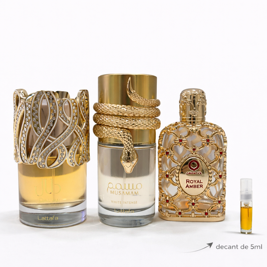 COMBO PROIBIDO - decant de 5ml  Dalal, Musamam Whitee Royal Amber