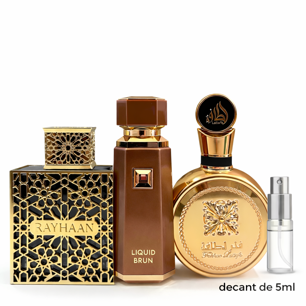COMBO DO HOMEM SEDUTOR - Decant de 5ml - Rayhaan Elixir, Liquid Brun e Fakhar Gold