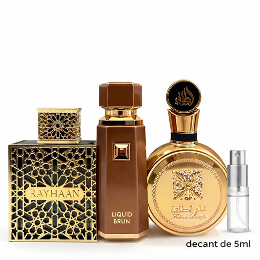 COMBO DO HOMEM SEDUTOR - Decant de 5ml - Rayhaan Elixir, Liquid Brun e Fakhar Gold