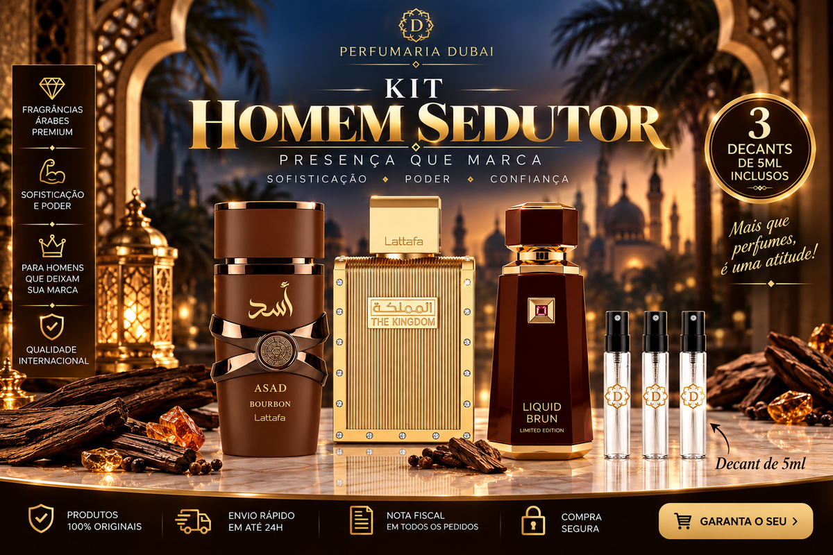 Kit Homem Sedutor - Asad Borboun, The Kingdom e Liquid Brun Limited Edition