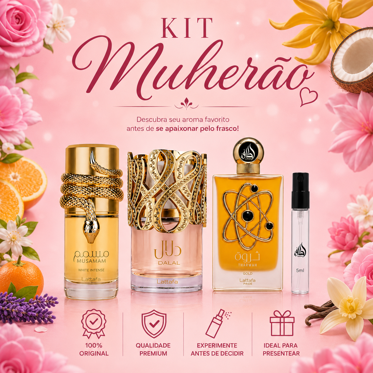 Kit Mulherão - Musamam White Intense, Dalal e Tharwah Gold